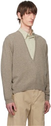 LEMAIRE Beige Deep V-Neck Sweater