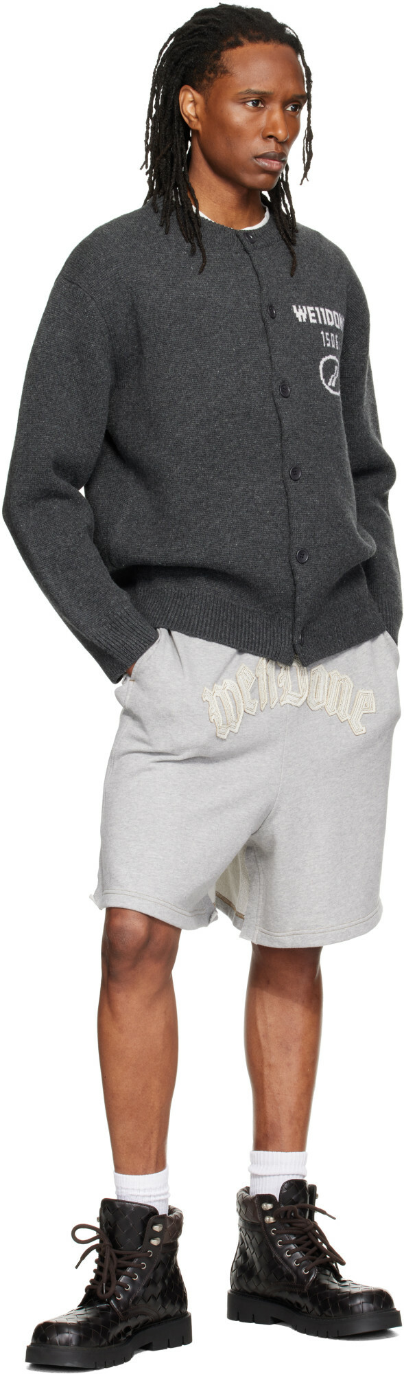 We11done Gray Logo Classic Cardigan