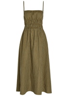 Staud Ayla Striped Linen Midi Dress Green