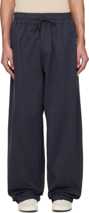 Photo: Hed Mayner Navy Embroidered Sweatpants