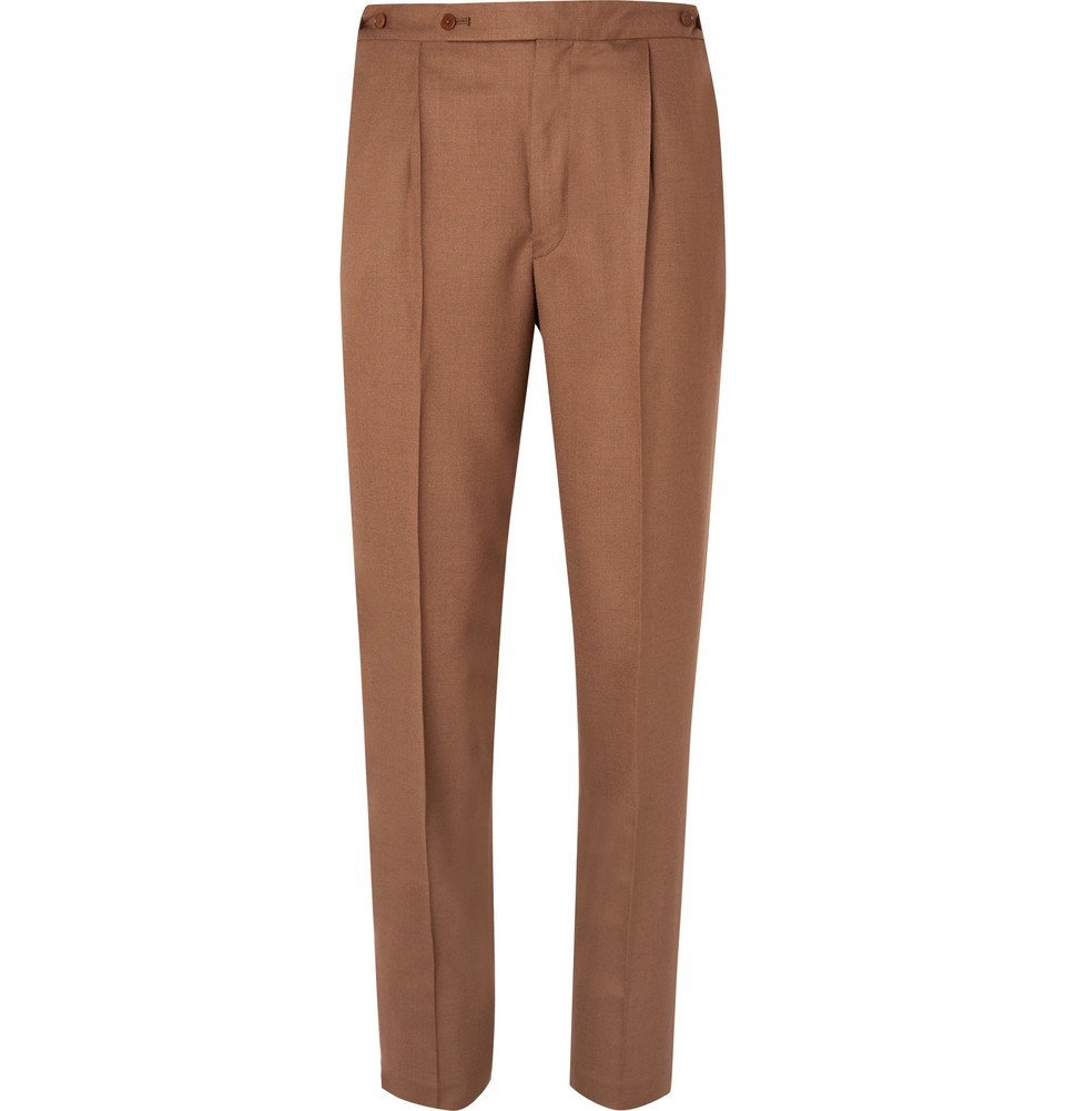 Camoshita Tan Pleated Woven Suit Trousers Men Tan Camoshita