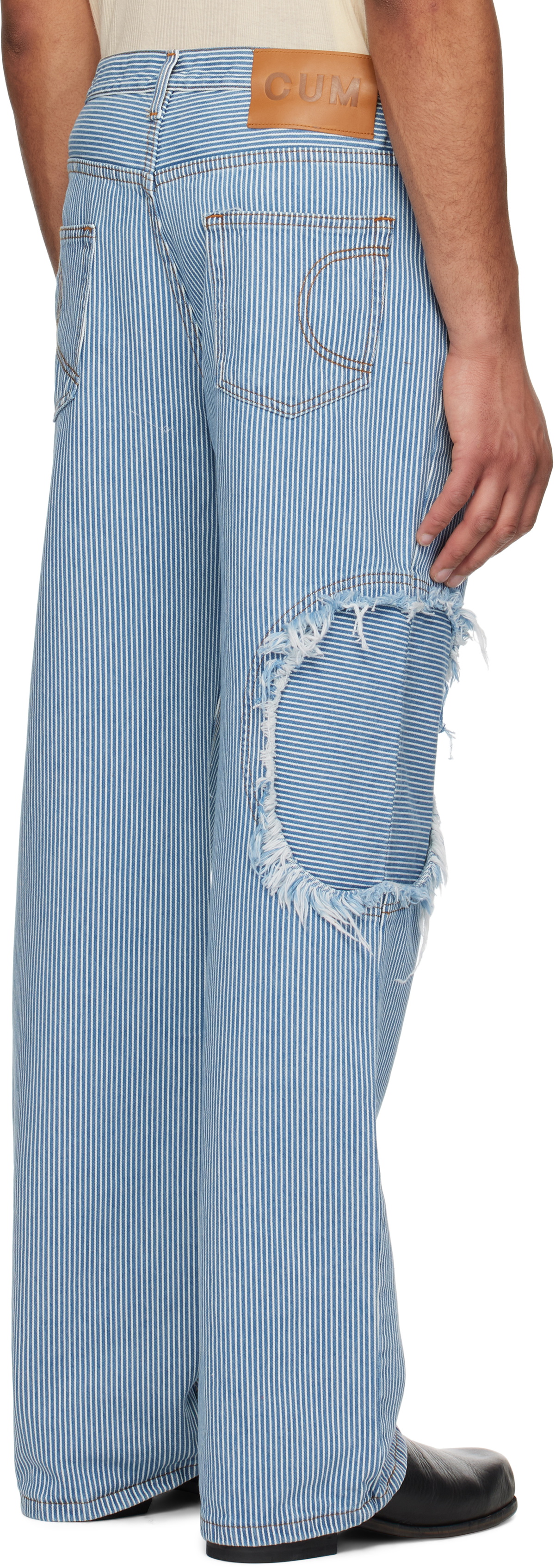 Edward Cuming Blue & White Denim Circle Window Jeans