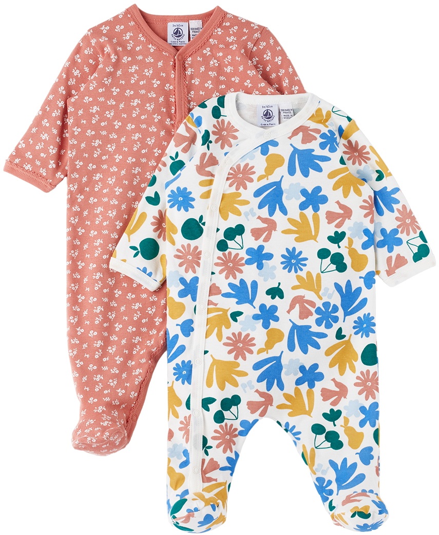 Petit Bateau Baby Pink & White Two-Pack Floral Rompers