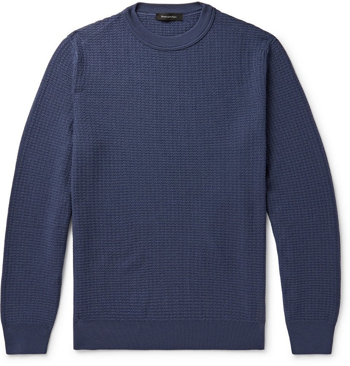 Photo: Ermenegildo Zegna - Waffle-Knit Wool and Cashmere-Blend Sweater - Blue