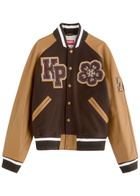 Kenzo Boke Flower Leather and Wool-blend Varsity Jacket Brown