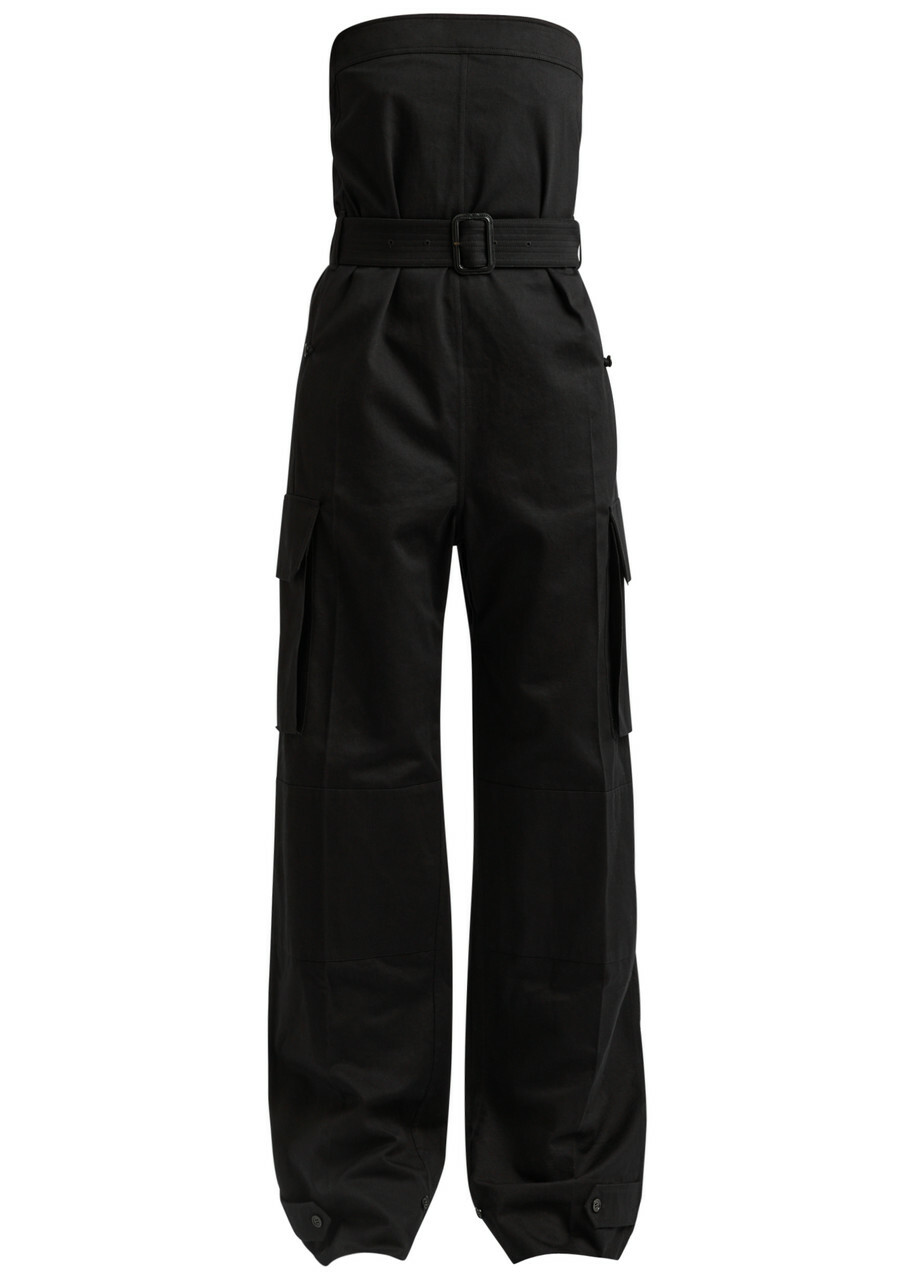 【関税込み】saint laurent 'Cassandre' bustier jumpsuit Cassandre Strapless Cotton Jumpsuit Black | The Webster