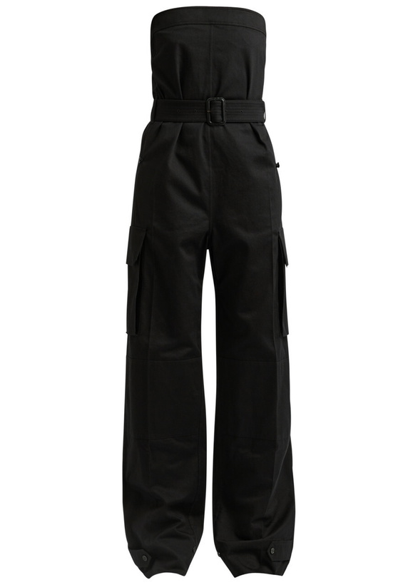 Photo: Saint Laurent Strapless Belted Cotton-twill Cargo Jumpsuit Black
