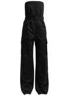 Saint Laurent Strapless Belted Cotton-twill Cargo Jumpsuit Black