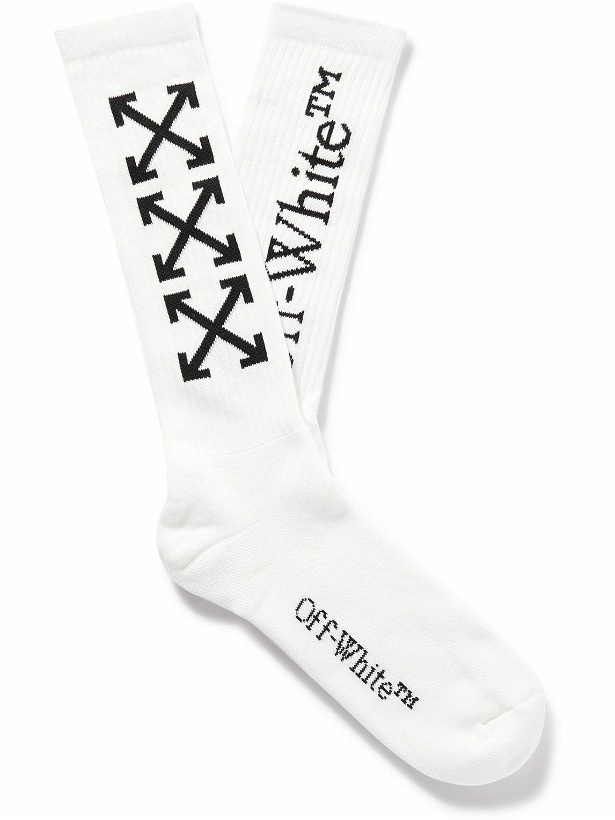Photo: Off-White - Arrow Bookish Ribbed Stretch Cotton-Blend Socks