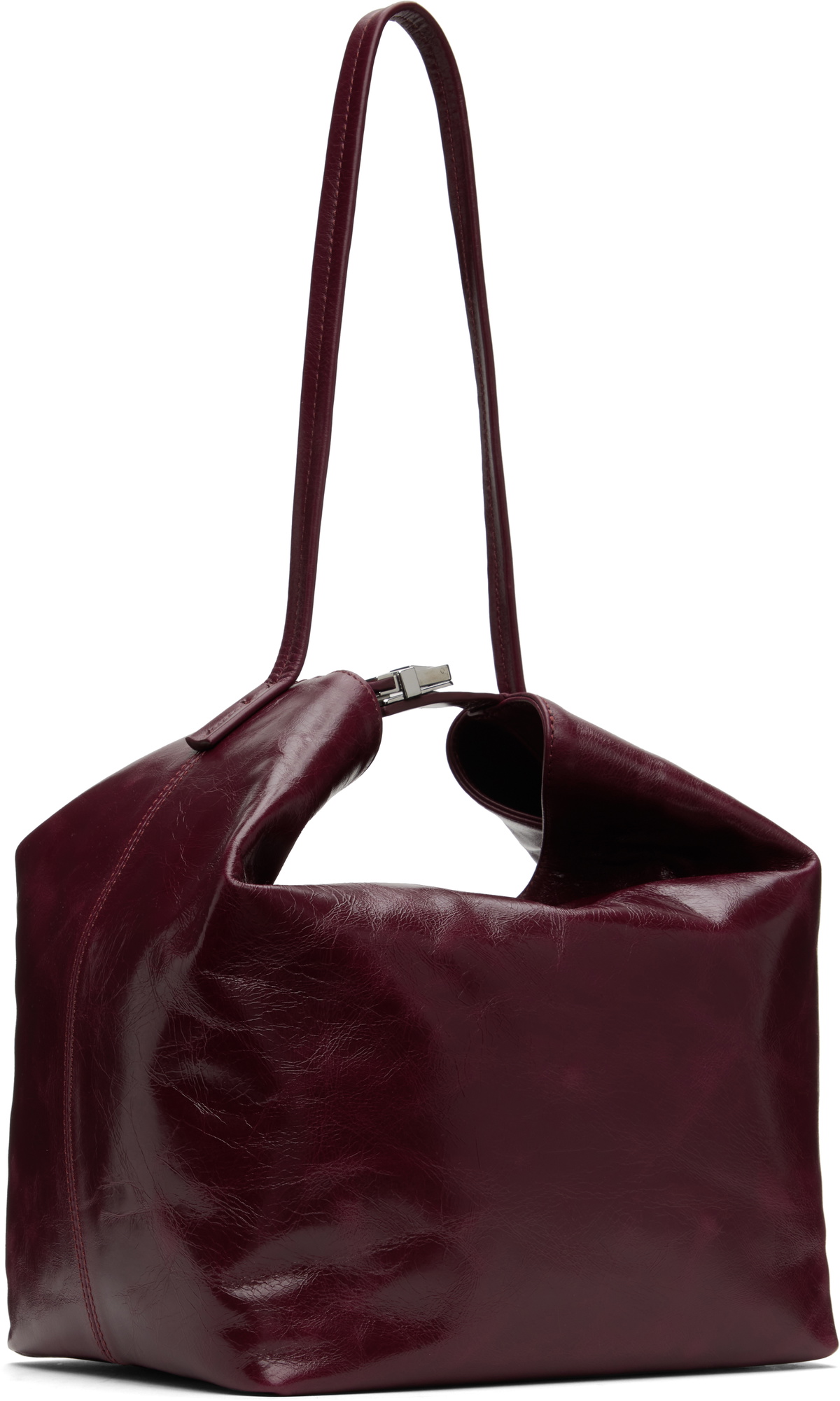 BY FAR Burgundy Maxi Bea Creased Leather Bag By Far