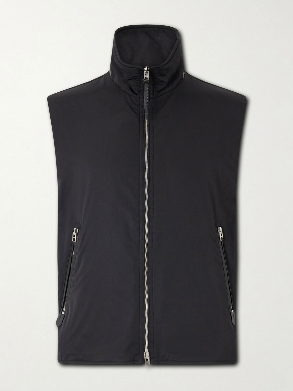 TOM FORD - Peach Touch Leather-Trimmed Poplin Gilet - Black