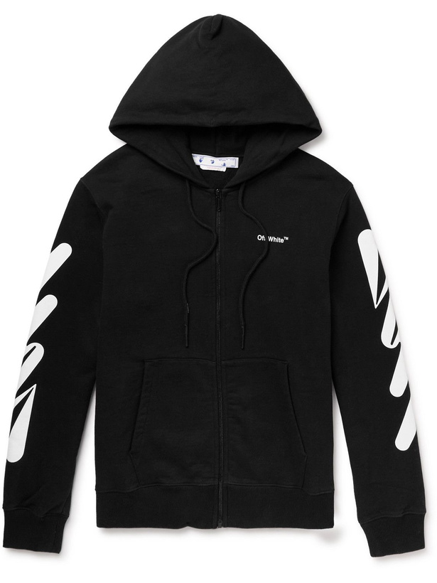 Photo: Off-White - Logo-Print Cotton-Jersey Zip-Up Hoodie - Black