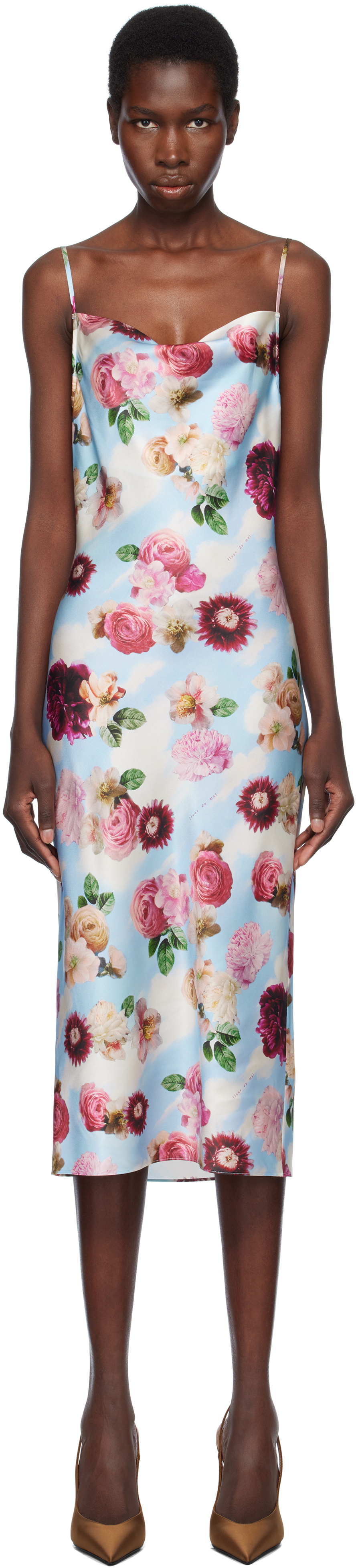 Fleur du Mal Blue Cowl Neck Slip Midi Dress