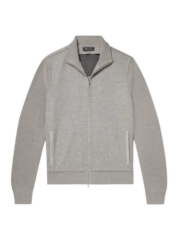 Photo: Loro Piana - Suede-Trimmed Cashmere-Blend Zip-Up Cardigan - Gray