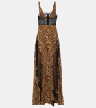 Costarellos Leopard-print lace-trimmed gown