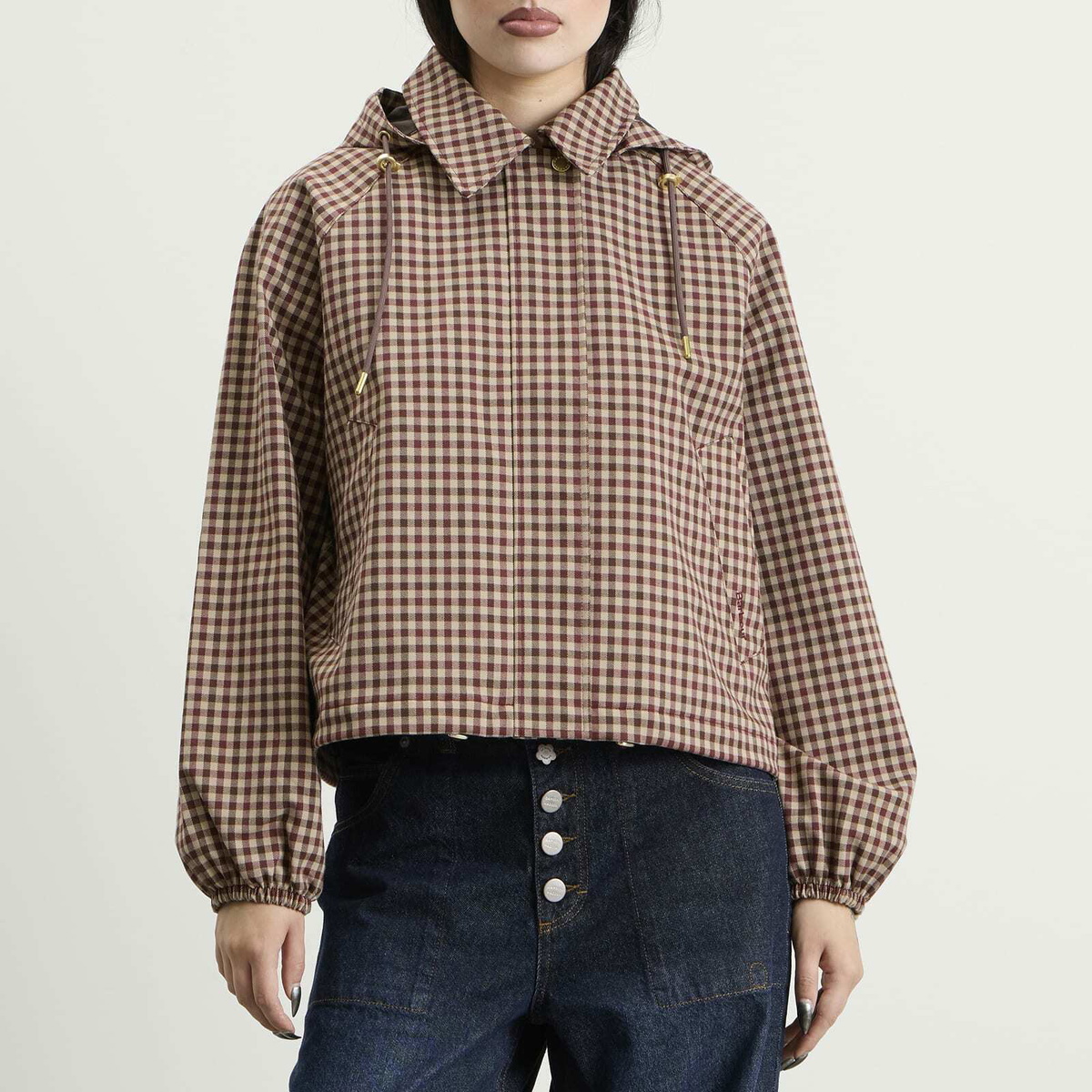 Barbour Women's Audrey Showerproof Jacket in Cranberry/Brown Gingham