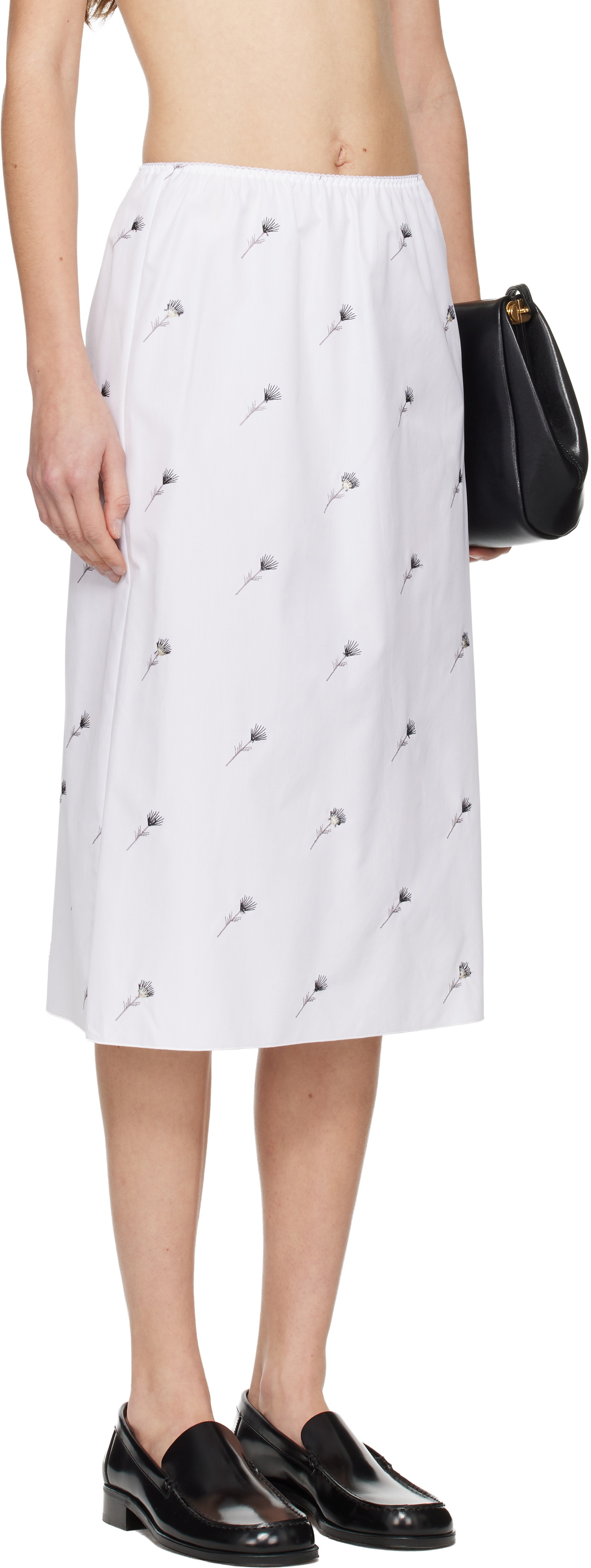 Rier White Pop Flowers Midi Skirt