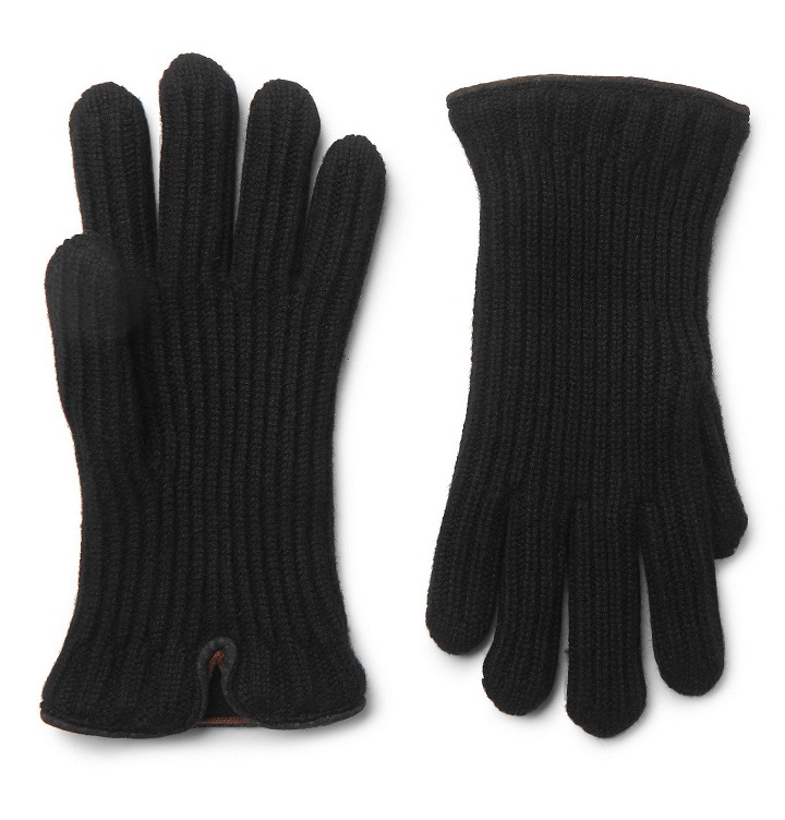 Photo: Loro Piana - Leather-Trimmed Ribbed Cashmere Gloves - Black