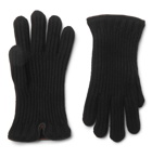 Loro Piana - Leather-Trimmed Ribbed Cashmere Gloves - Black