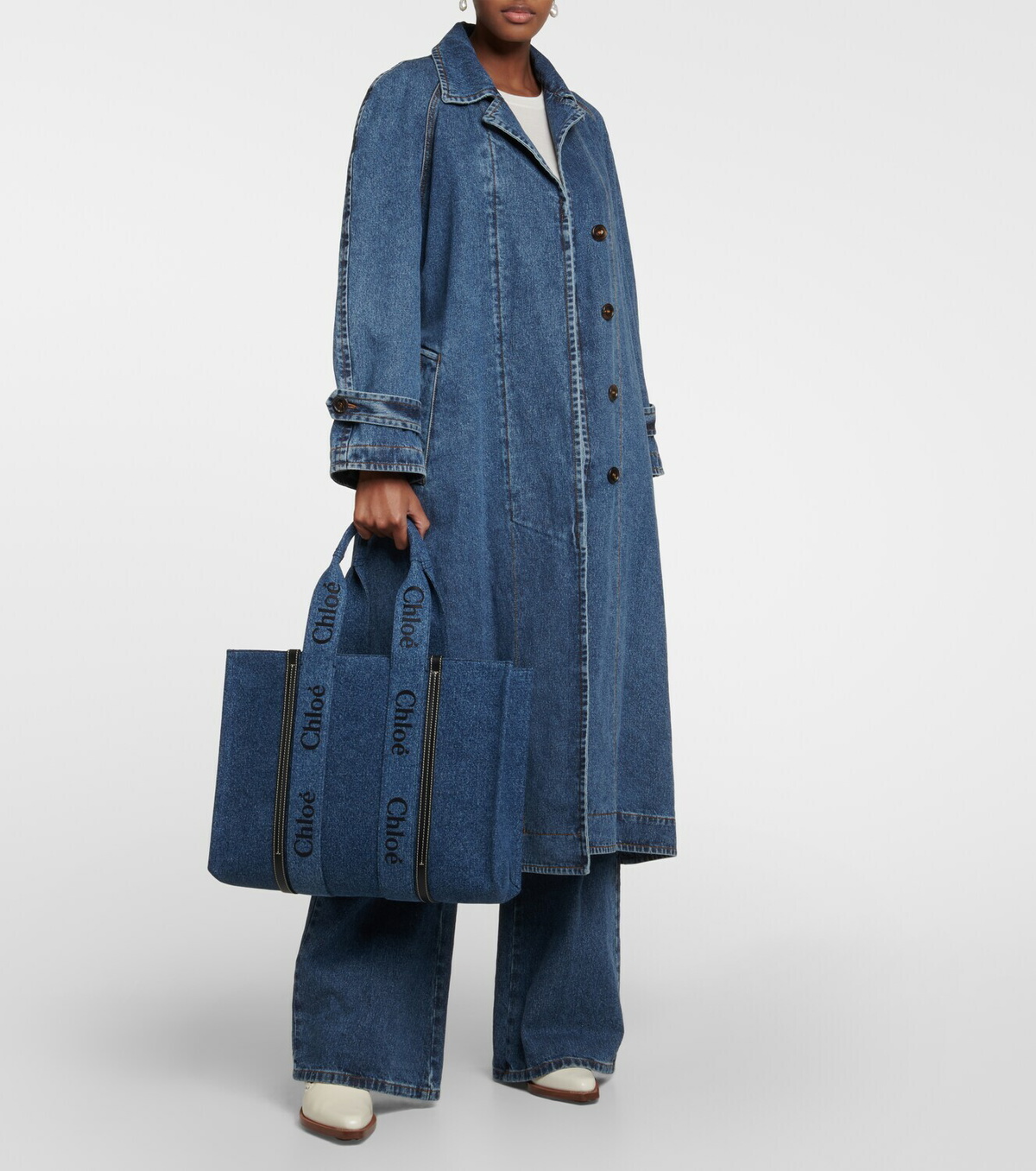 Chloe - Woody Large denim tote bag