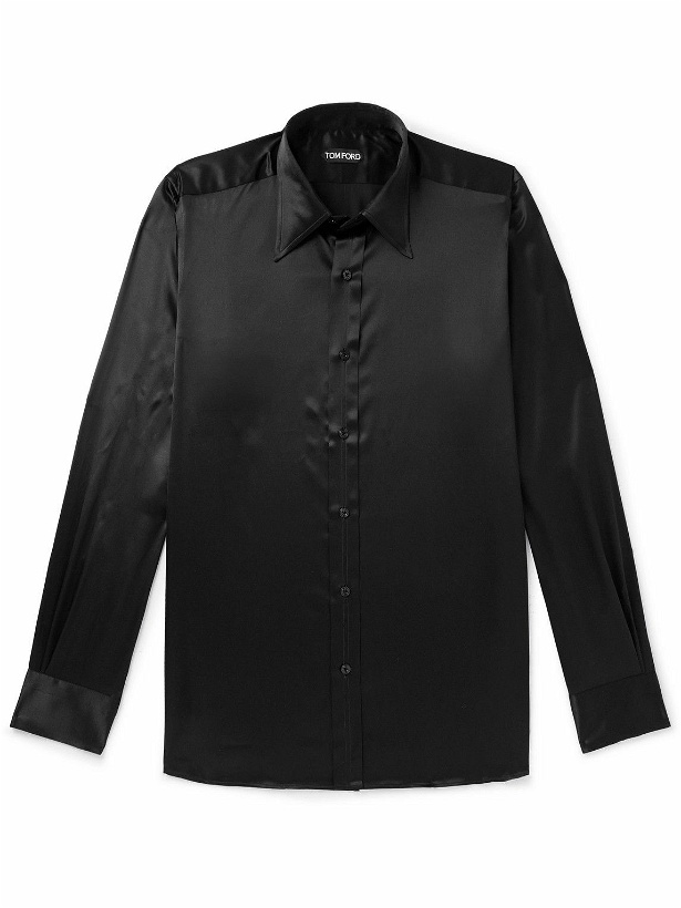 Photo: TOM FORD - Slim-Fit Silk-Satin Shirt - Black