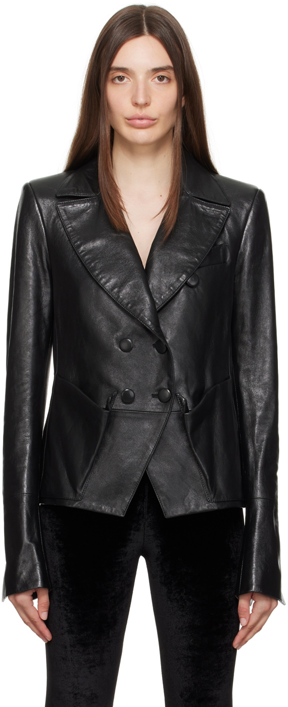 TOM FORD Black Double-Breasted Leather Jacket TOM FORD