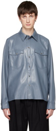 Nanushka Blue Lenn Vegan Leather Shirt