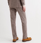 Kiton - Slim-Fit Puppytooth Cashmere, Virgin Wool, Silk and Linen-Blend Suit Trousers - Brown