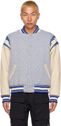 Rhude Blue & White Jacquard Bomber Jacket