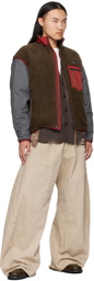 Khoki Brown & Gray Fleece Texture Jacket