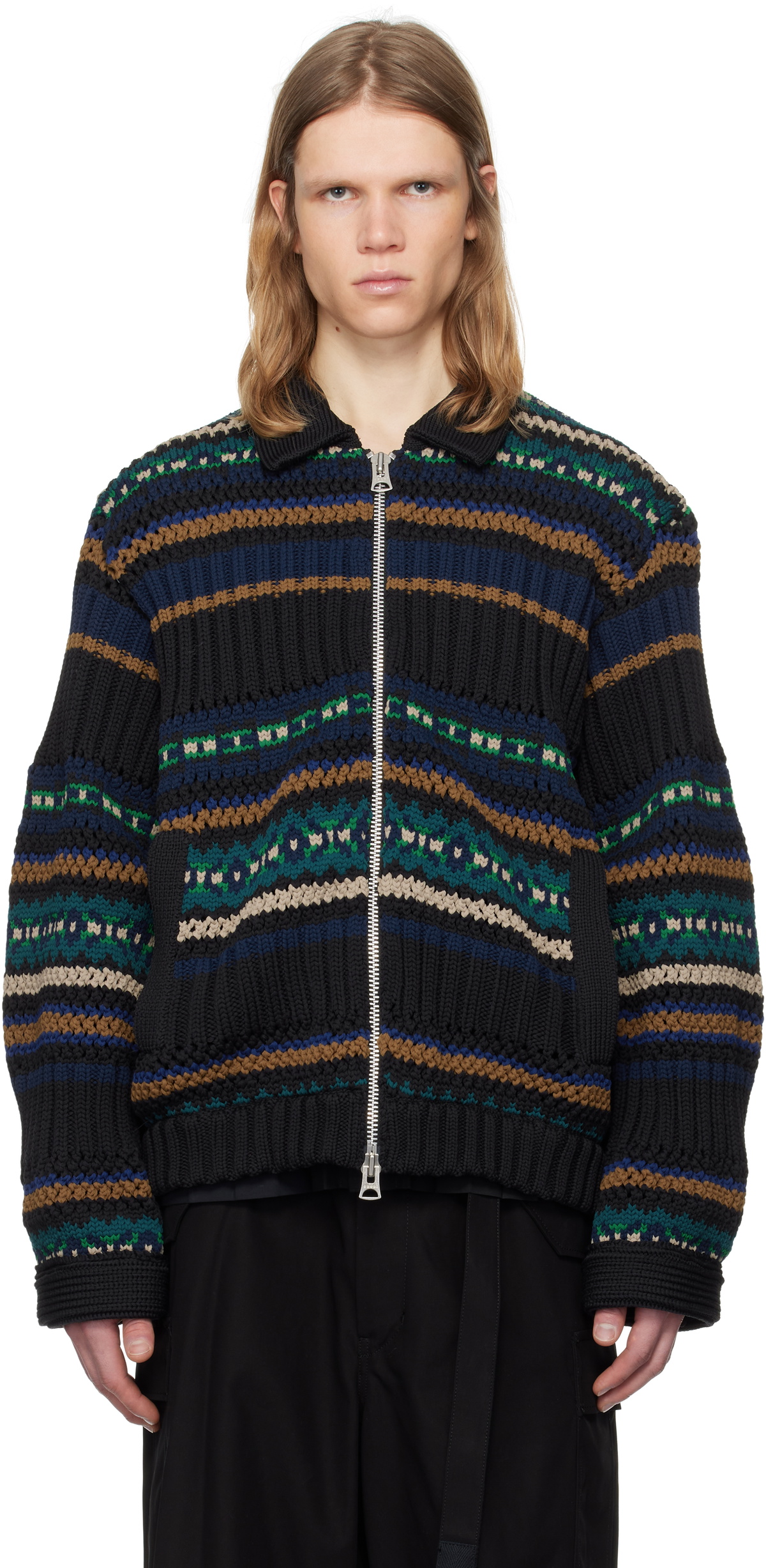 トップス sacai 24aw Knit Cardigan BLACK sacai: Black Suiting Mix Knit Cardigan | SSENSE