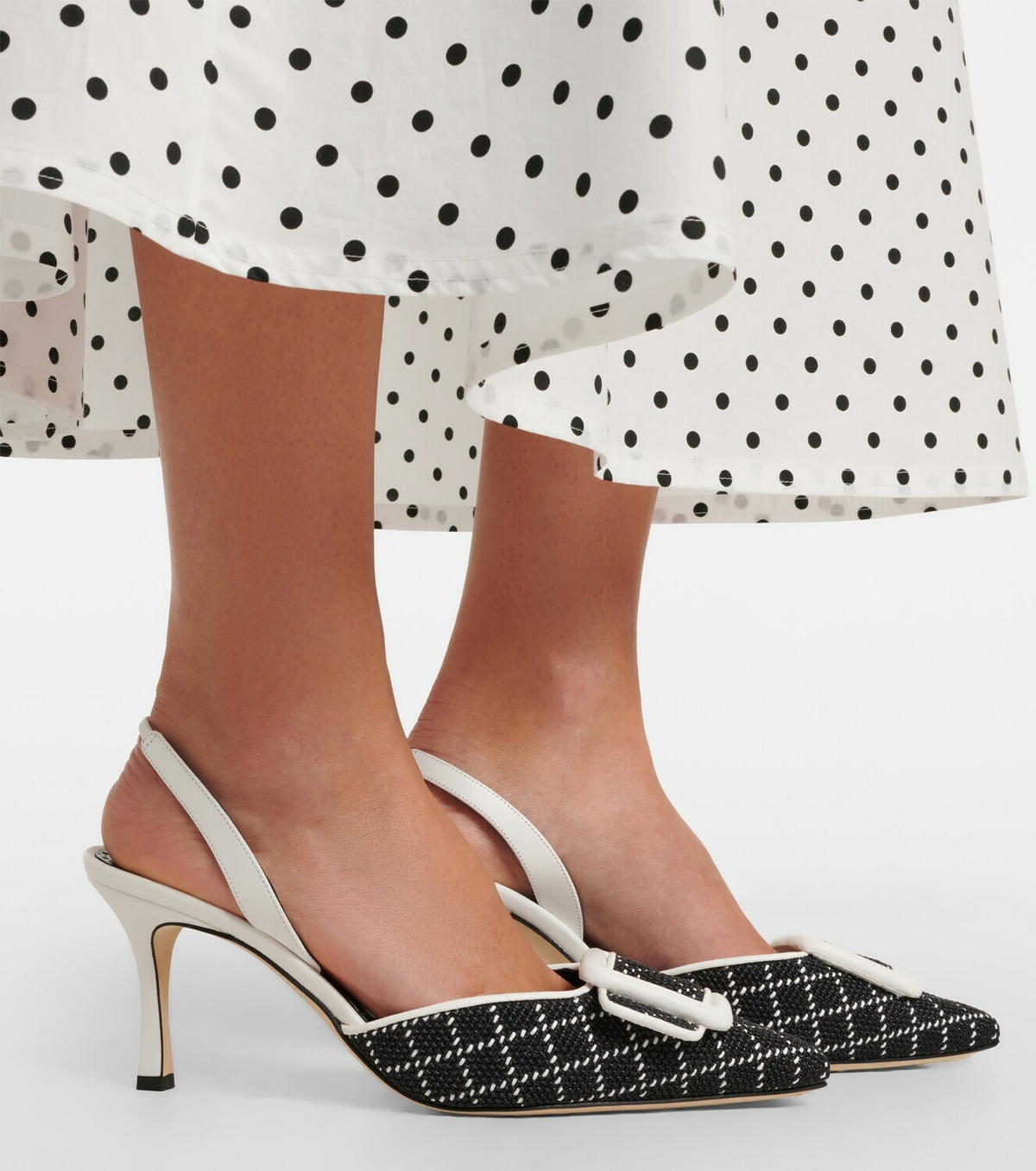 Manolo Blahnik Maysli raffia-effect slingback pumps