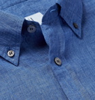 Dunhill - Slim-Fit Button-Down Collar Linen Shirt - Blue