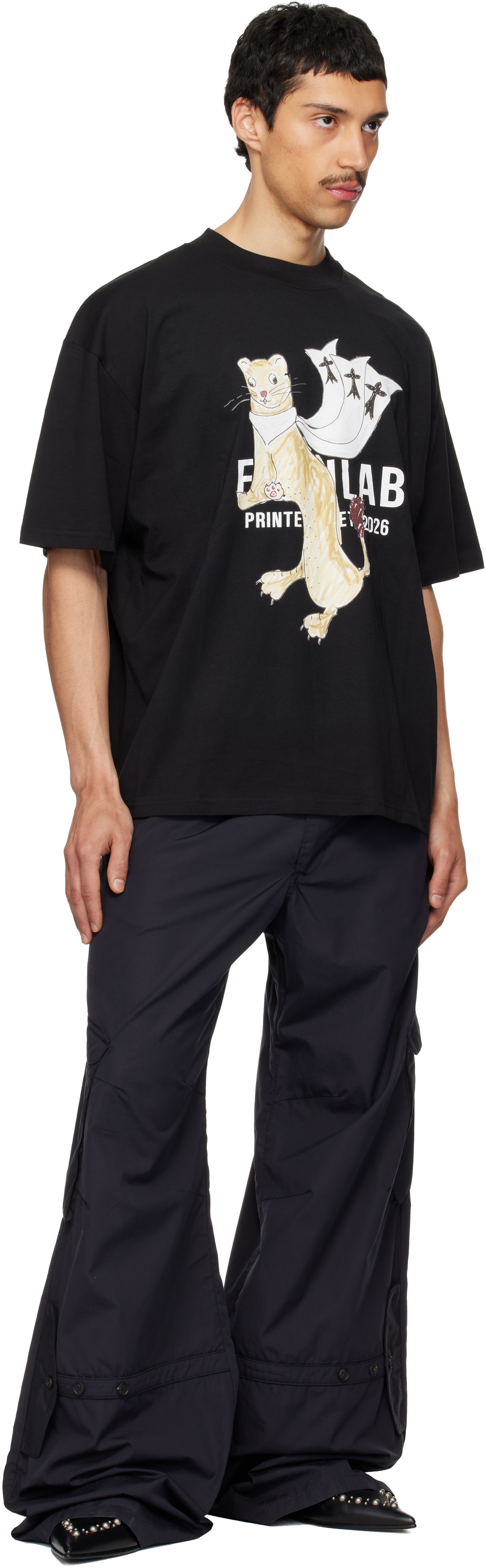 EGONlab Black Hermine Print Cotton T-shirt