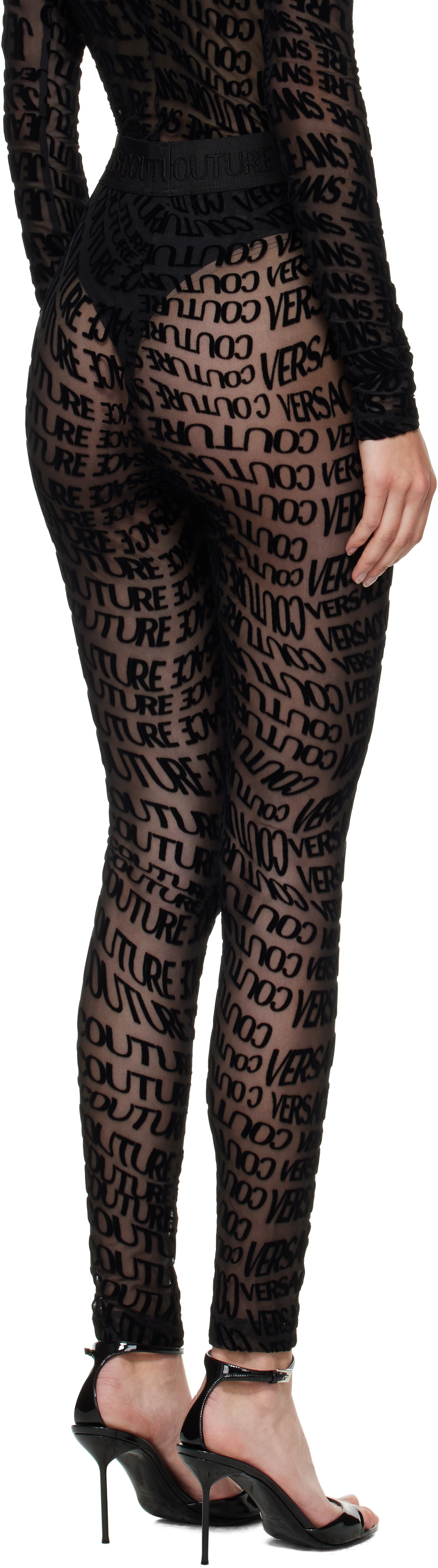 Versace Jeans Couture Black Tulle Flock Liquify Leggings