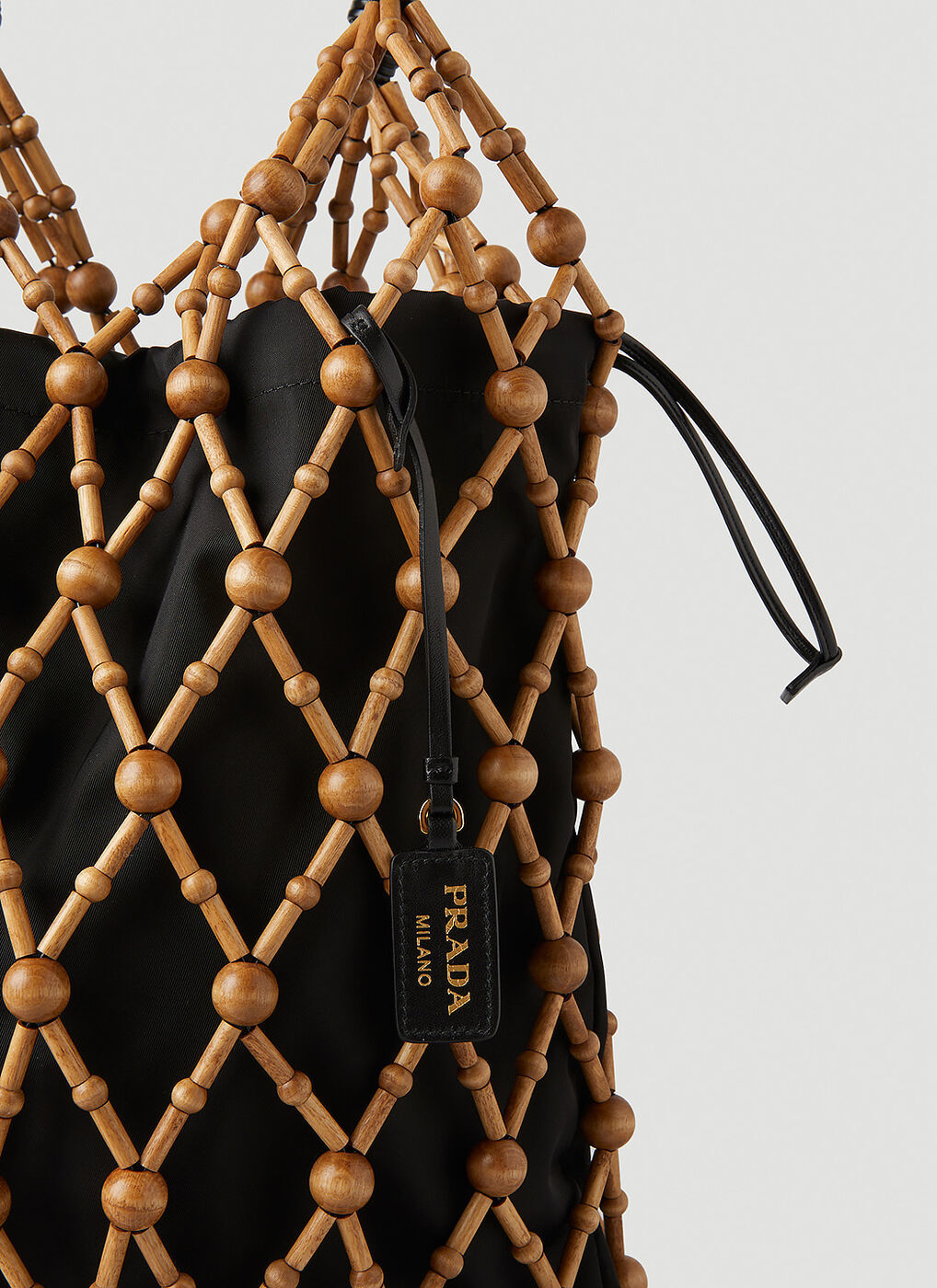 Large Leather Trimmed Mesh Tote in Black - Prada