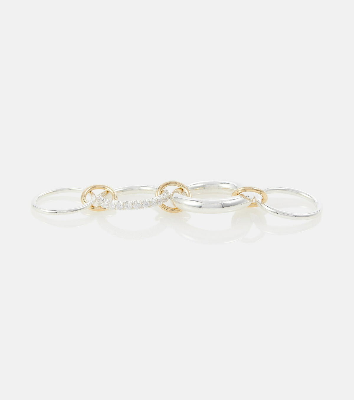 Spinelli Kilcollin - Luna 18kt gold and sterling silver linked rings with white diamonds