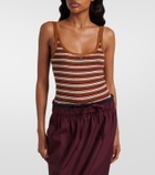 Prada Lace-trimmed striped cotton tank top