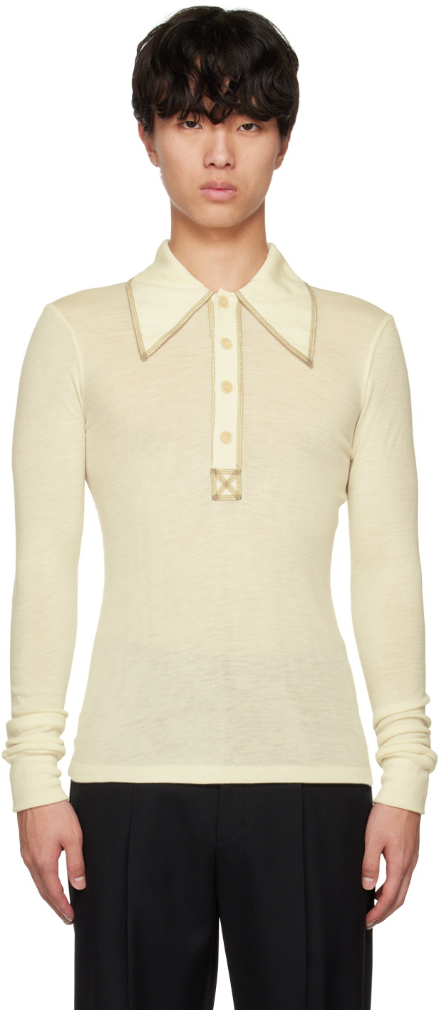 Maiden Name Beige Jess Long Sleeve Polo