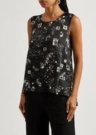 High Cue Printed Satin top Black 48 (UK16 / XL)