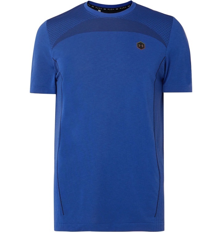 Photo: Under Armour - UA Rush Mesh-Panelled Celliant Stretch-Jersey T-Shirt - Blue