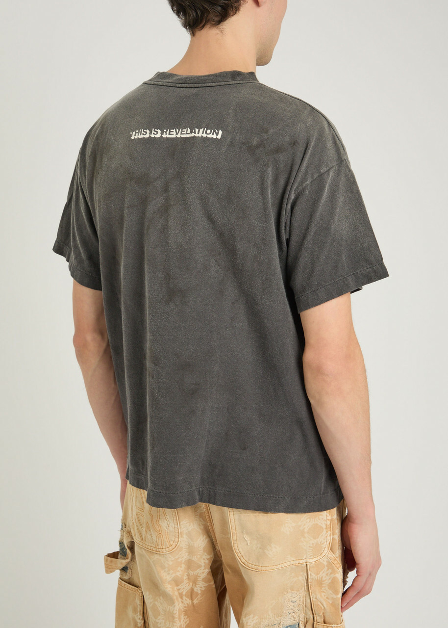 Saint Mxxxxxx Alpha Logo-print Distressed Cotton T-shirt Black