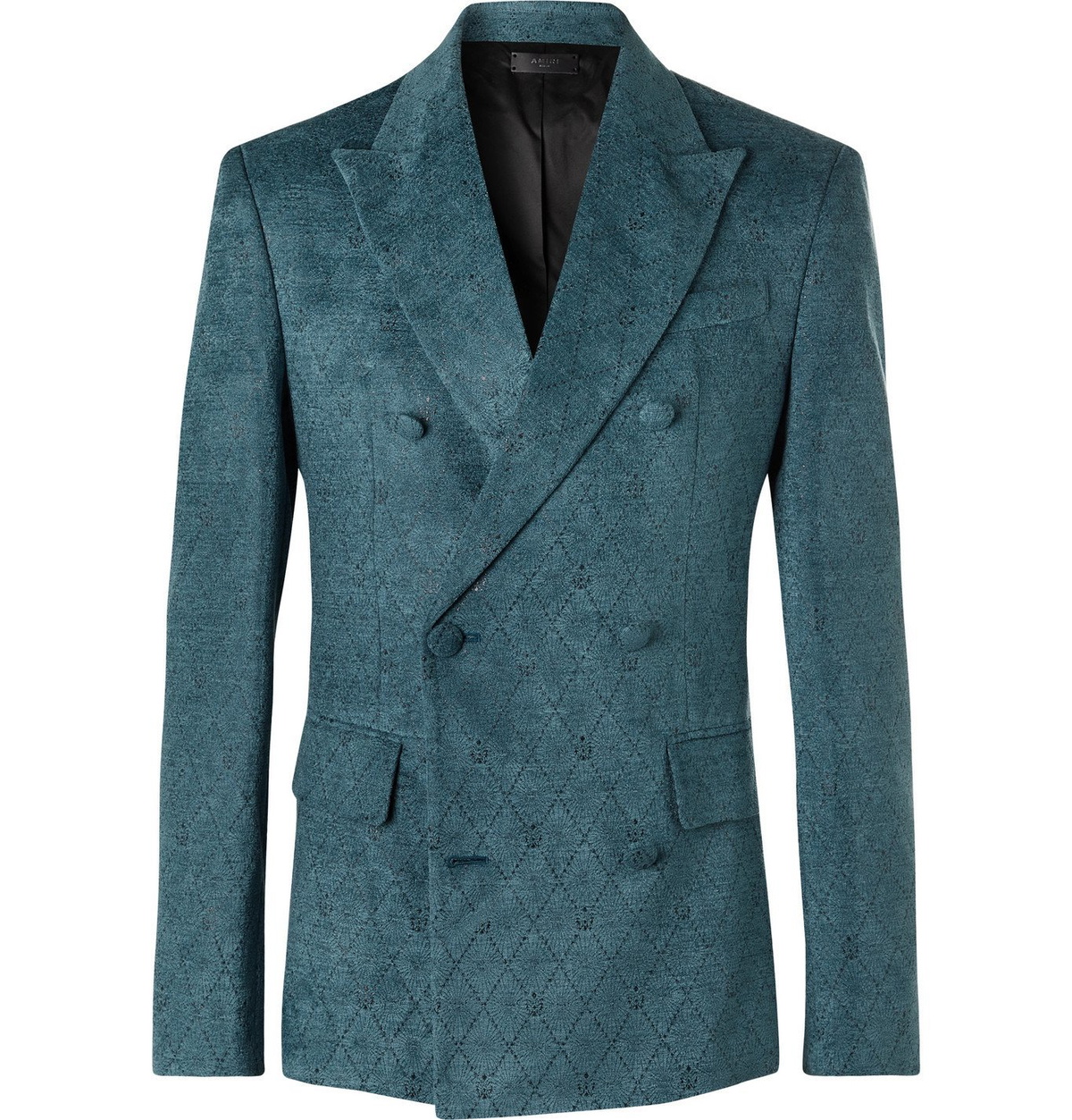 AMIRI - Double-Breasted Metallic Velvet-Jacquard Blazer - Blue Amiri