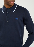 Wales Bonner Henry Logo Fine-knit Merino Wool Polo Jumper Navy