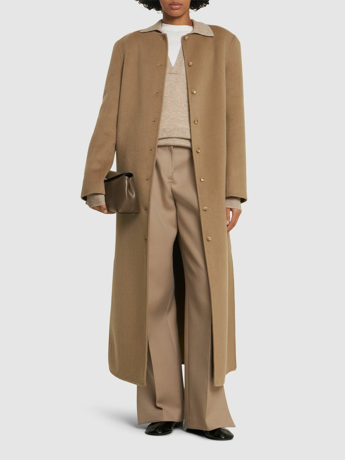 LOULOU STUDIO Martil Round Neck Long Coat Loulou Studio