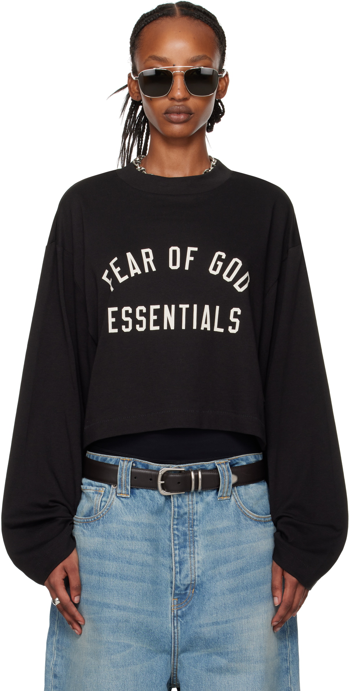 Fear of God ESSENTIALS Black Tri-Blend Cropped Long Sleeve T-shirt