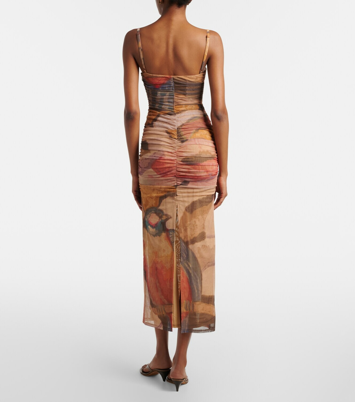 SIR Draped printed mesh maxi dress