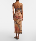 SIR Draped printed mesh maxi dress