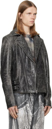 Diesel Gray Treated Leather Biker Jacket