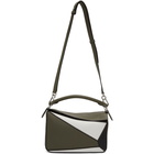 Loewe Green and White Small Puzzle Bag